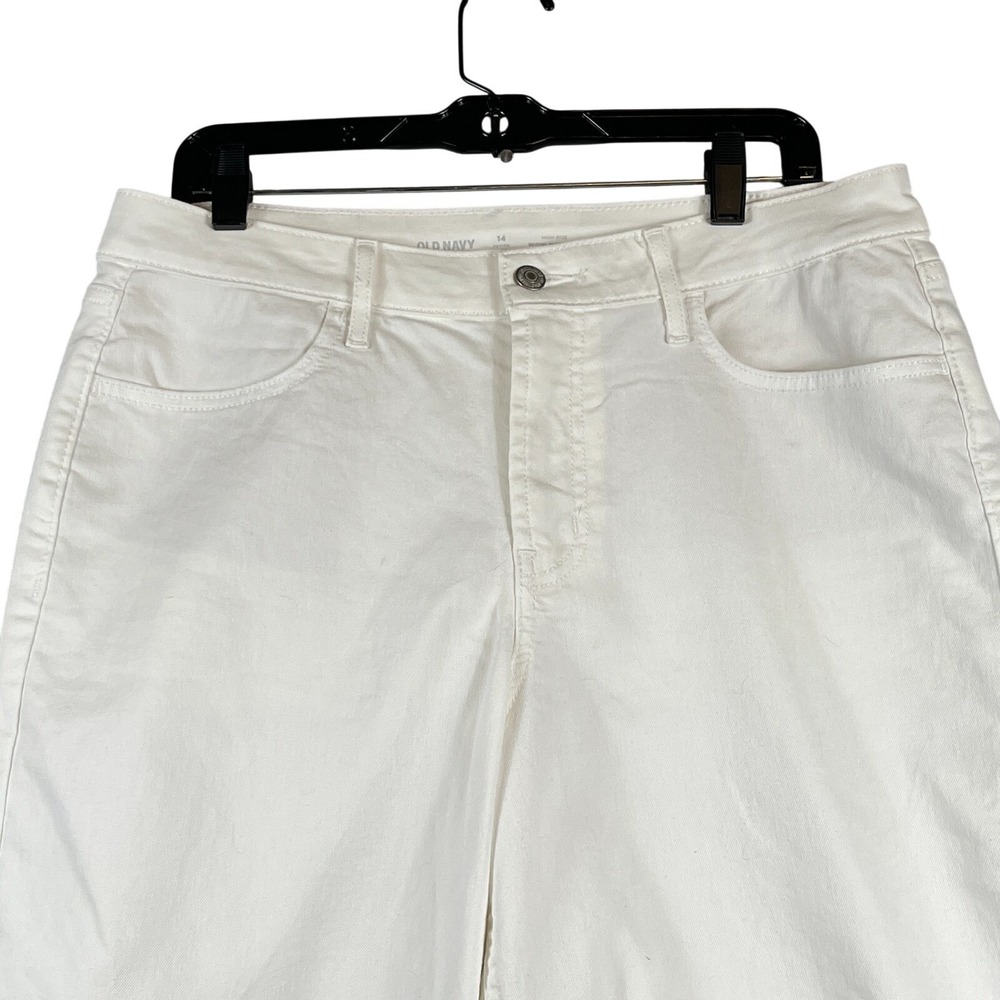 Old Navy Womens 14 Petite Wide Leg Jeans High Rise WOW White Casual Modern Chic
